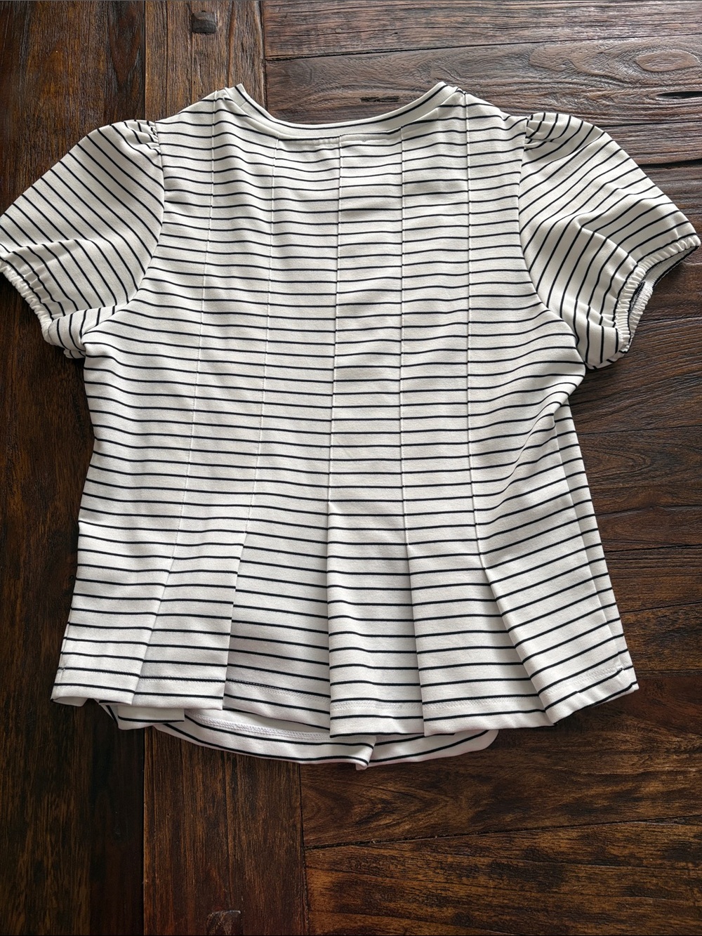 Maeve White  Striped Puff-Sleeve Peplum Tee - Picture 3 of 3